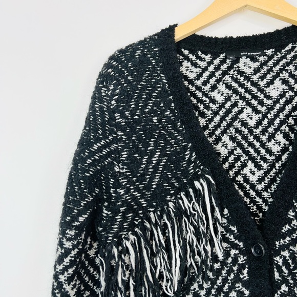 The Kooples Black and White Patterned Wool and Mohair Tasselled Cardigan UK M - Picture 4 of 12